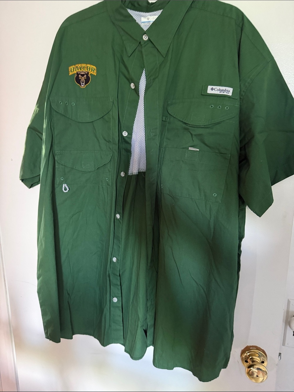 Columbia Green Short-Sleeve Outdoor Fishing Button-Down Shirt with Baylor 2X